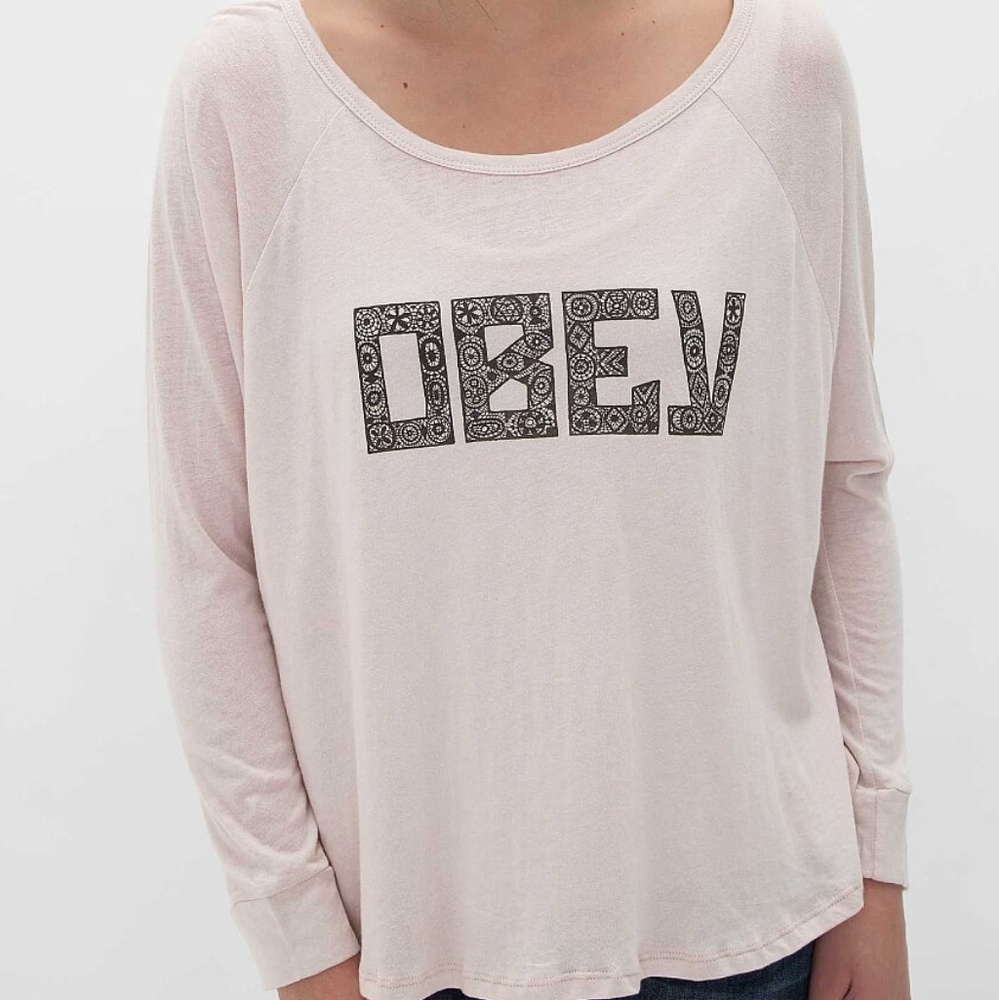 Obey gothic long sleeve top tee shirt loose small grey